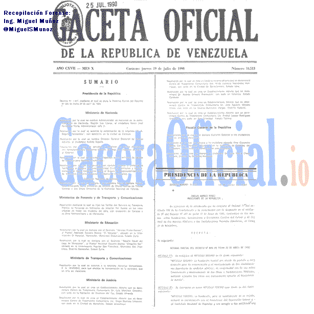 Gaceta Oficial 34513 del 19 Julio 1990