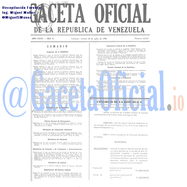 Gaceta Oficial 34514 del 20 Julio 1990