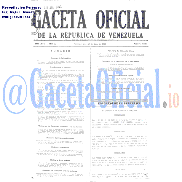 Gaceta Oficial 34515 del 23 Julio 1990