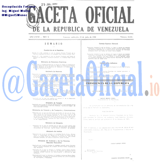 Gaceta Oficial 34516 del 25 Julio 1990