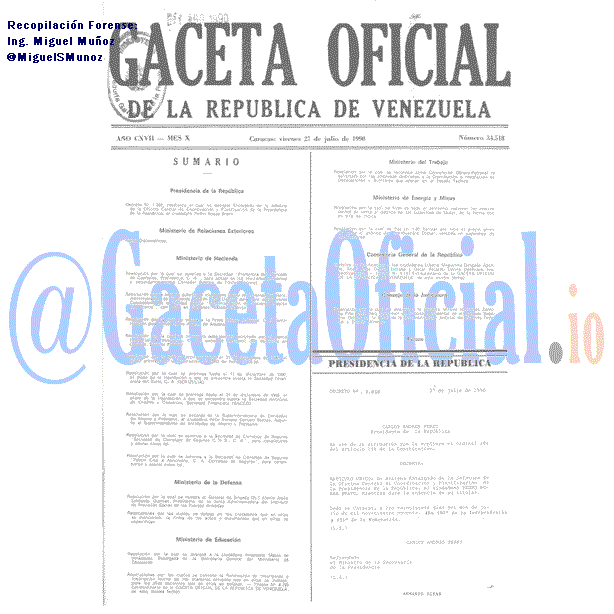 Gaceta Oficial 34518 del 27 Julio 1990