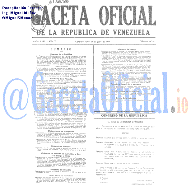 Gaceta Oficial 34519 del 30 Julio 1990
