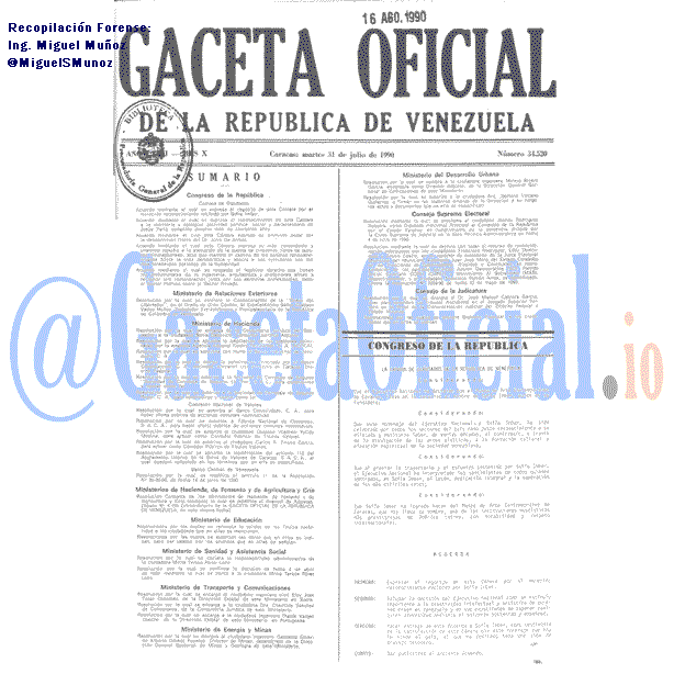 Gaceta Oficial 34520 del 31 Julio 1990