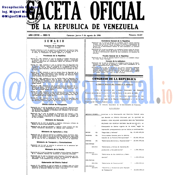 Gaceta Oficial 34527 del 9 Agosto 1990