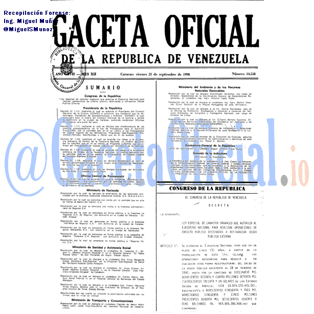 Gaceta Oficial 34558 del 21 Septiembre 1990
