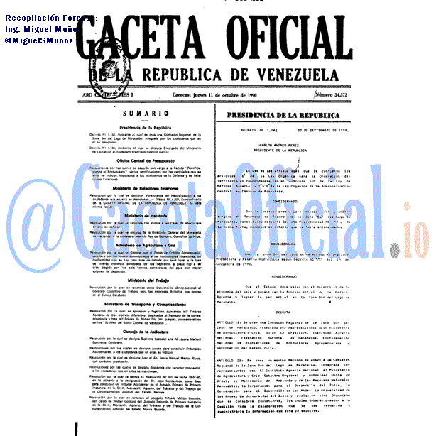 Gaceta Oficial 34572 del 11 Octubre 1990