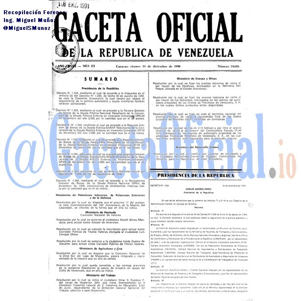 Gaceta Oficial 34616 del 14 Diciembre 1990
