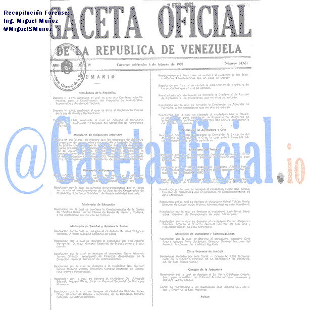 Gaceta Oficial 34651 del 6 Febrero 1991