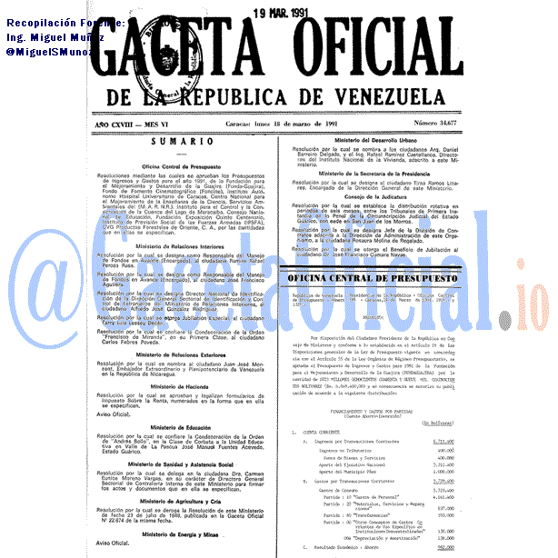 Gaceta Oficial 34677 del 18 Marzo 1991