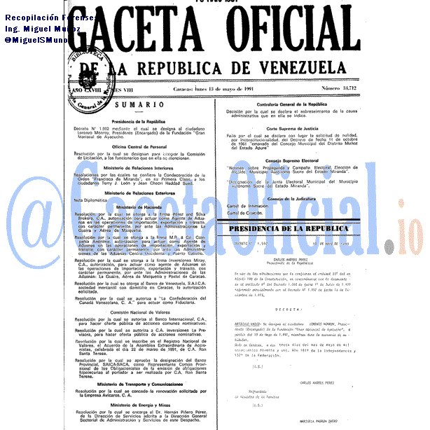 Gaceta Oficial 34712 del 13 Mayo 1991