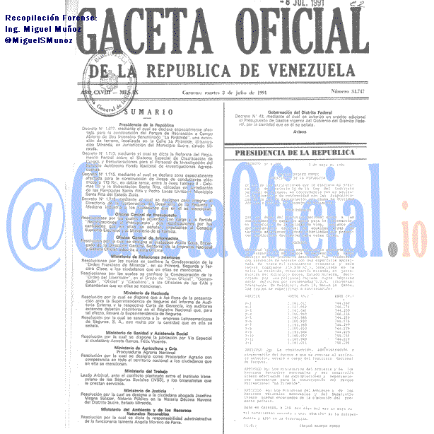 Gaceta Oficial 34747 del 2 Julio 1991