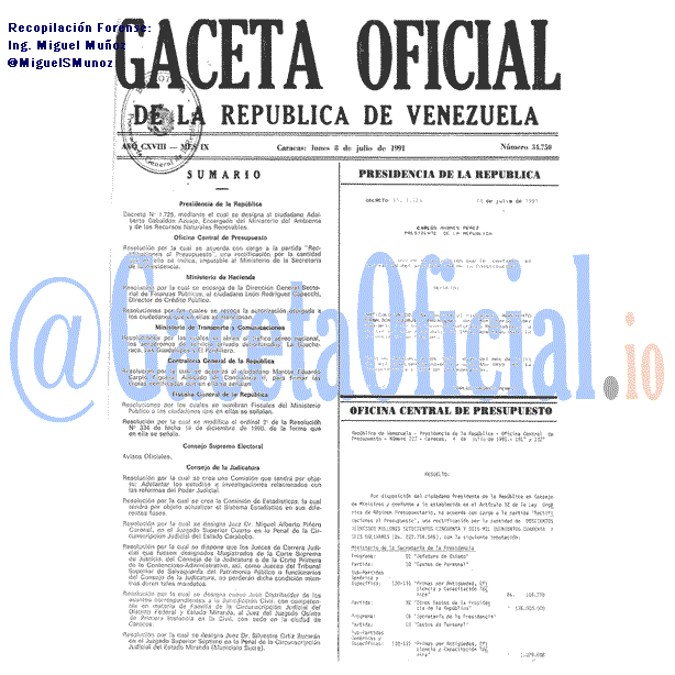 Gaceta Oficial 34750 del 8 Julio 1991