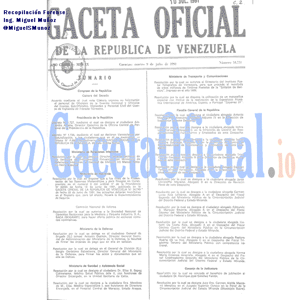 Gaceta Oficial 34751 del 9 Julio 1991