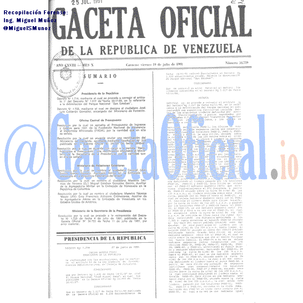 Gaceta Oficial 34759 del 19 Julio 1991