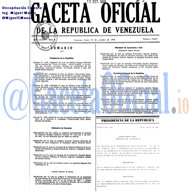 Gaceta Oficial 34819 del 14 Octubre 1991