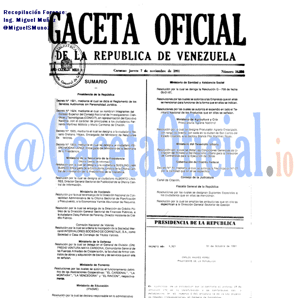 Gaceta Oficial 34836 del 7 Noviembre 1991