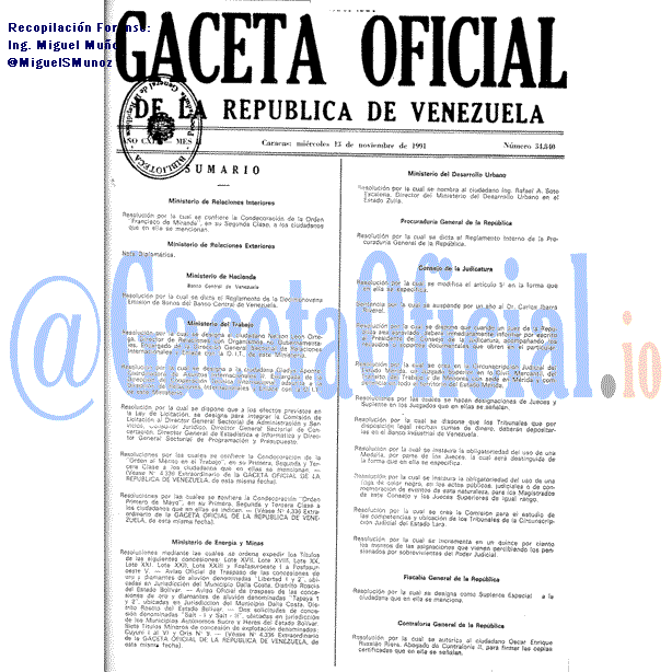 Gaceta Oficial 34840 del 13 Noviembre 1991