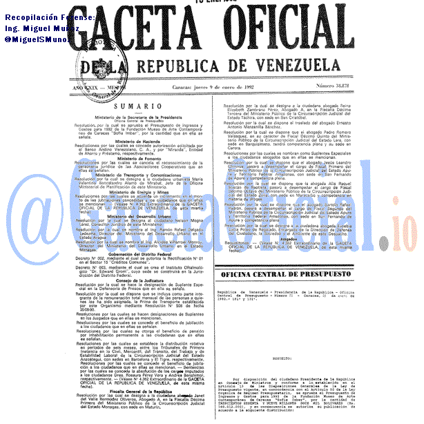 Gaceta Oficial 34878 del 9 Enero 1992