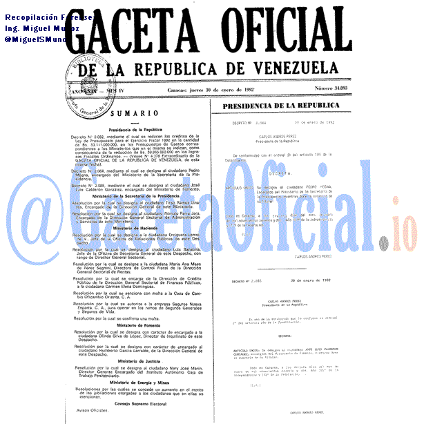 Gaceta Oficial 34893 del 30 Enero 1992