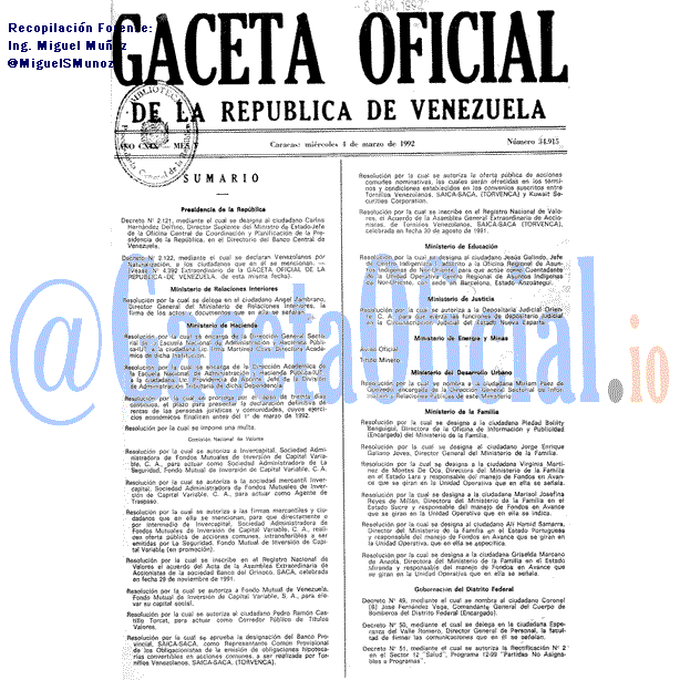 Gaceta Oficial 34915 del 4 Marzo 1992