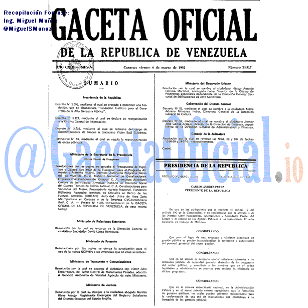 Gaceta Oficial 34917 del 6 Marzo 1992