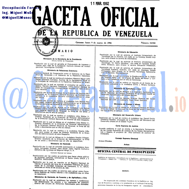 Gaceta Oficial 34918 del 9 Marzo 1992