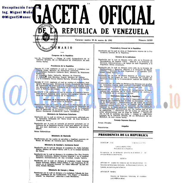 Gaceta Oficial 34919 del 10 Marzo 1992