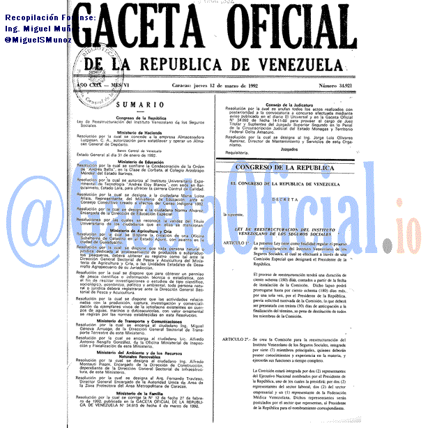 Gaceta Oficial 34921 del 12 Marzo 1992