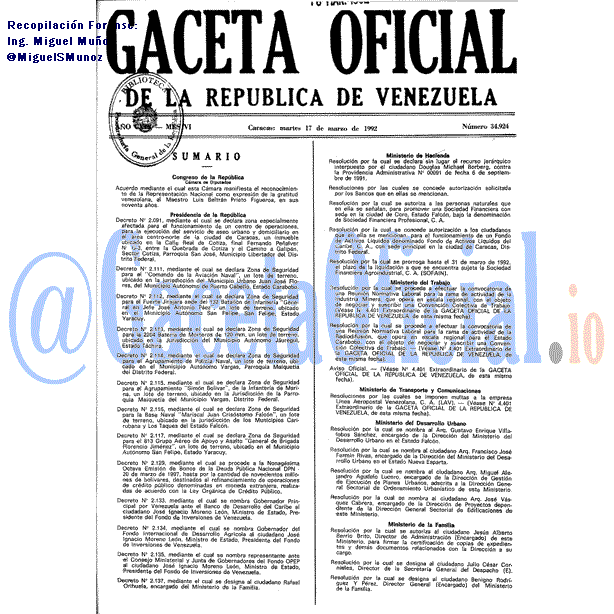 Gaceta Oficial 34924 del 17 Marzo 1992