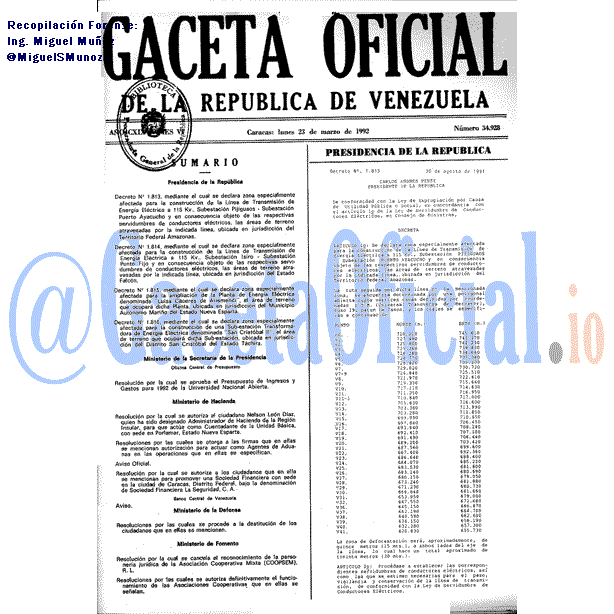 Gaceta Oficial 34928 del 23 Marzo 1992
