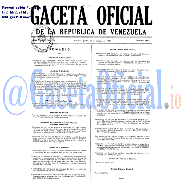 Gaceta Oficial 34931 del 26 Marzo 1992