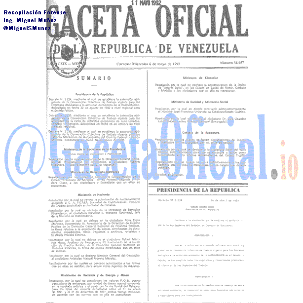 Gaceta Oficial 34957 del 6 Mayo 1992