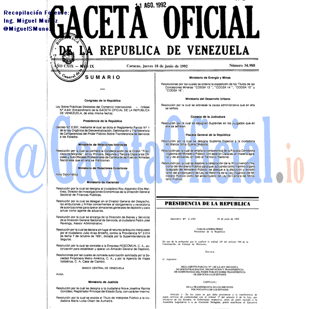 Gaceta Oficial 34988 del 18 Junio 1992