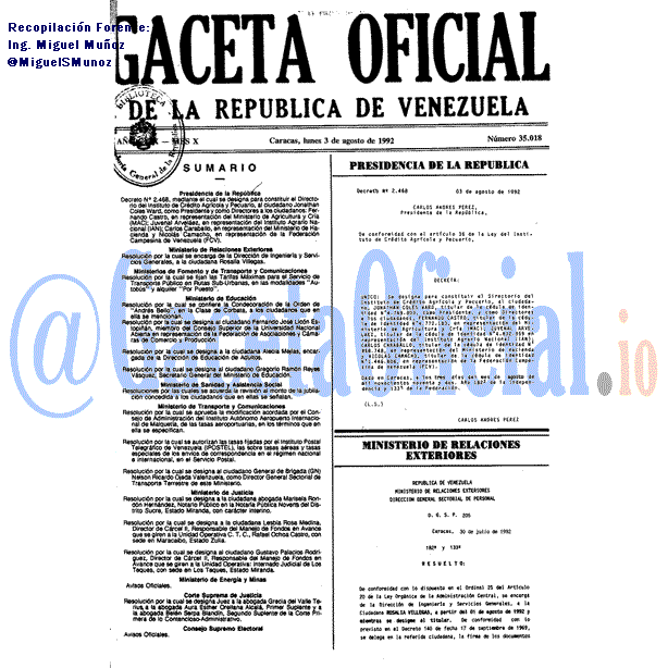 Gaceta Oficial 35018 del 3 Agosto 1992