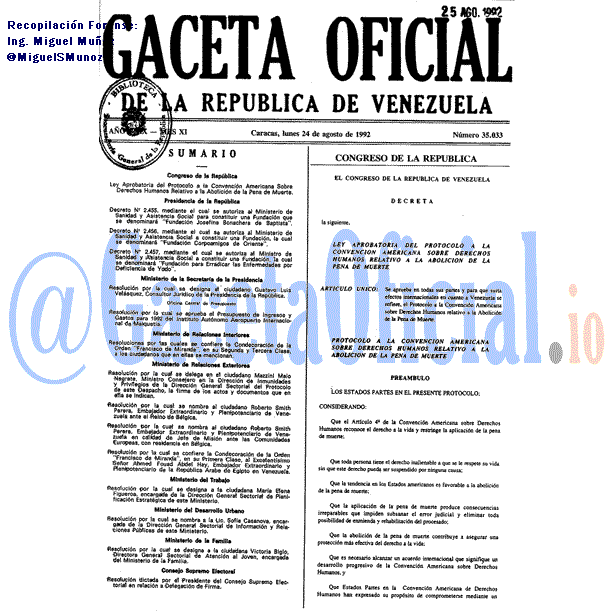 Gaceta Oficial 35033 del 24 Agosto 1992