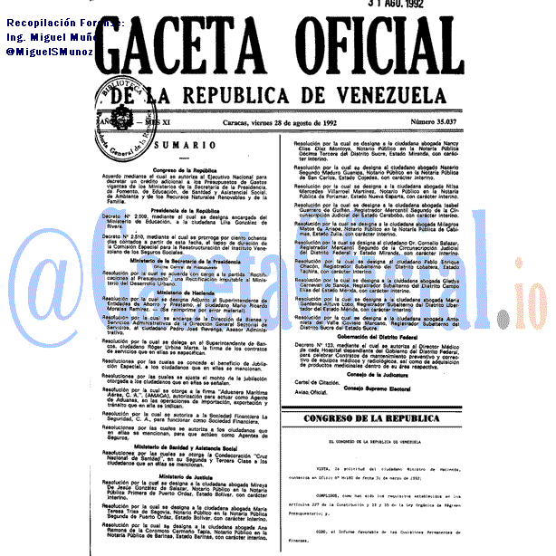 Gaceta Oficial 35037 del 28 Agosto 1992