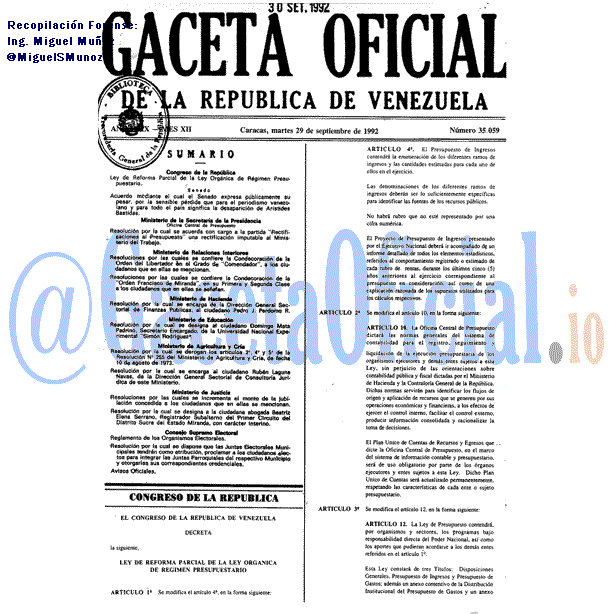 Gaceta Oficial 35059 del 29 Septiembre 1992