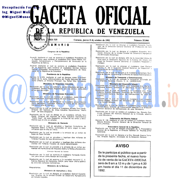 Gaceta Oficial 35066 del 8 Octubre 1992