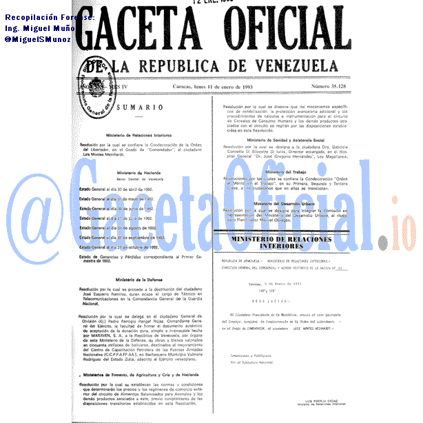 Gaceta Oficial 35128 del 11 Enero 1993