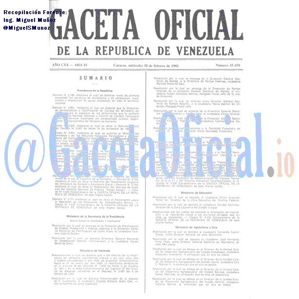 Gaceta Oficial 35150 del 10 Febrero 1993