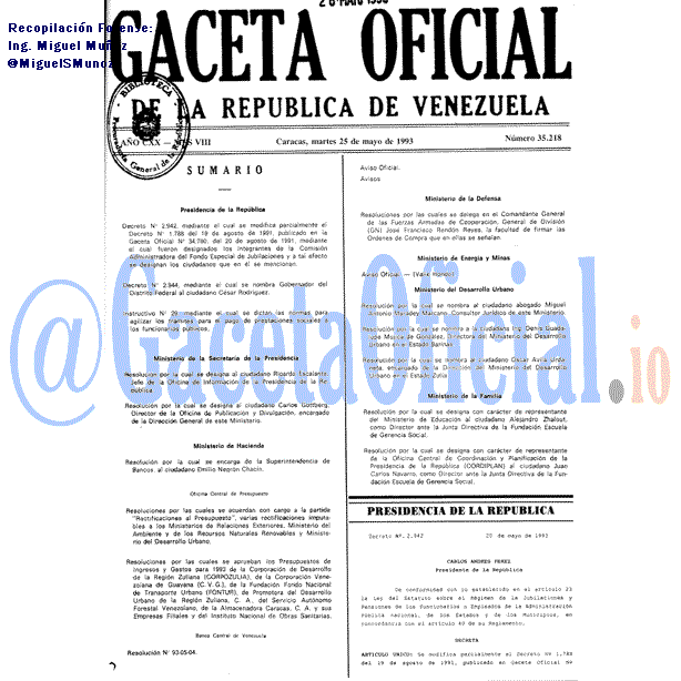 Gaceta Oficial 35218 del 25 Mayo 1993