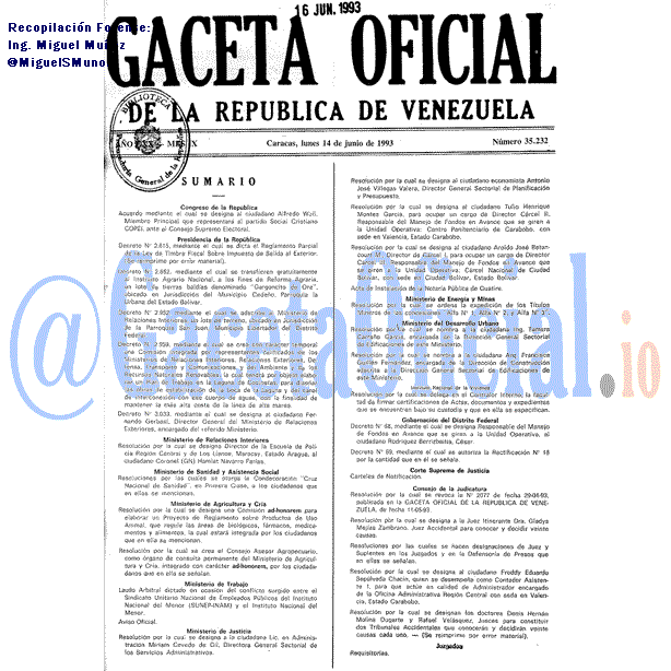 Gaceta Oficial 35232 del 14 Junio 1993