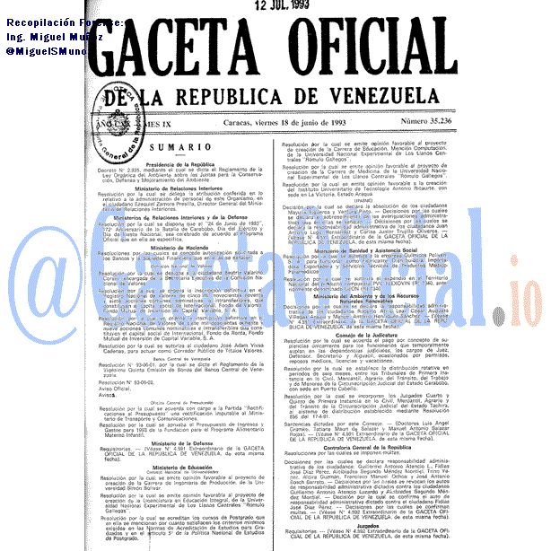 Gaceta Oficial 35236 del 18 Junio 1993