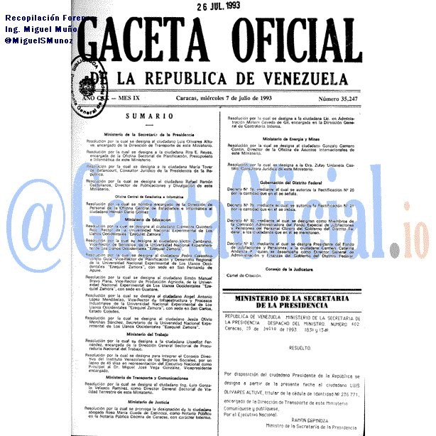 Gaceta Oficial 35247 del 7 Julio 1993