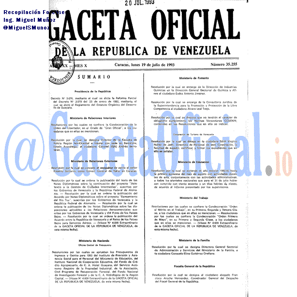 Gaceta Oficial 35255 del 19 Julio 1993