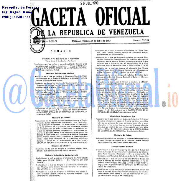 Gaceta Oficial 35259 del 23 Julio 1993