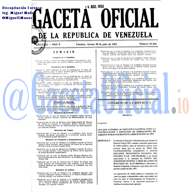 Gaceta Oficial 35264 del 30 Julio 1993