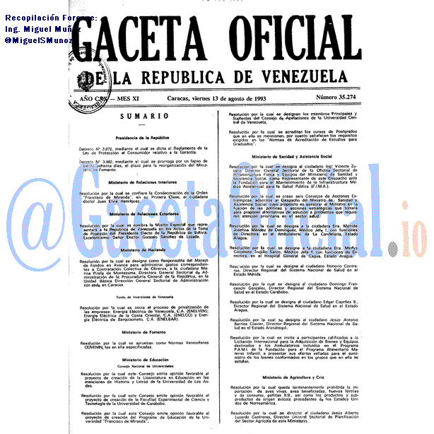 Gaceta Oficial 35274 del 13 Agosto 1993