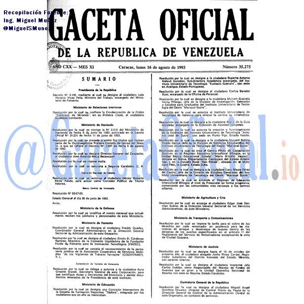 Gaceta Oficial 35275 del 16 Agosto 1993