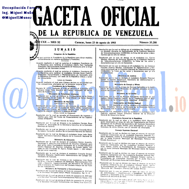 Gaceta Oficial 35280 del 23 Agosto 1993